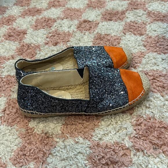 BODEN Women’s Orange Suede Pewter Glitter Jute Espadrille Flats Shoes - Picture 3 of 6